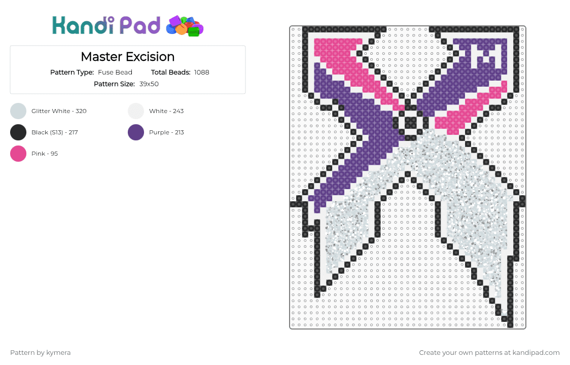 Master Excision - Fuse Bead Pattern by kymera on Kandi Pad - white,pink,purple