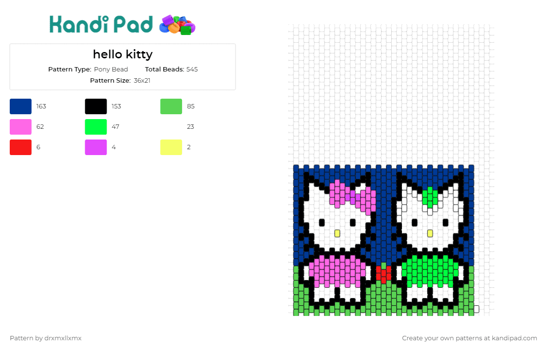 hello kitty - Pony Bead Pattern by drxmxllxmx on Kandi Pad - hello kitty,panel,cats,kittens,animals,anime