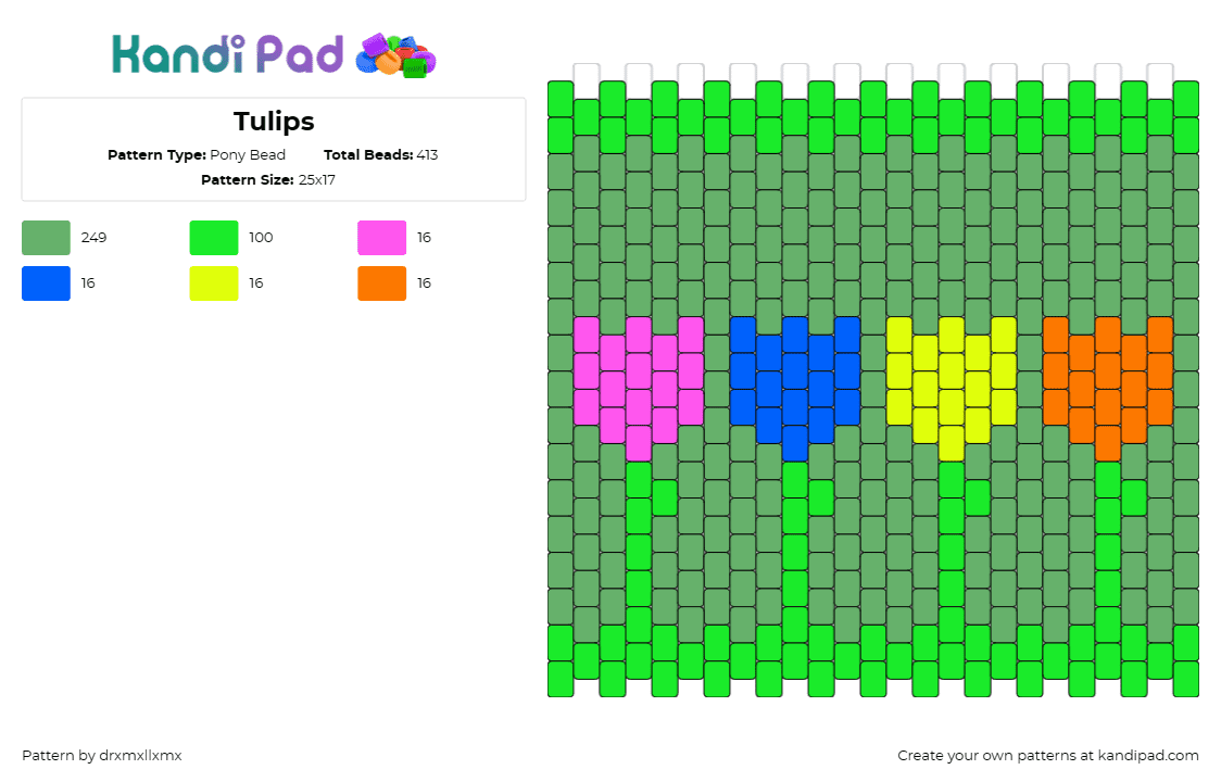 Tulips - Pony Bead Pattern by drxmxllxmx on Kandi Pad - tulips,flowers,garden,colorful,plants,panel,green