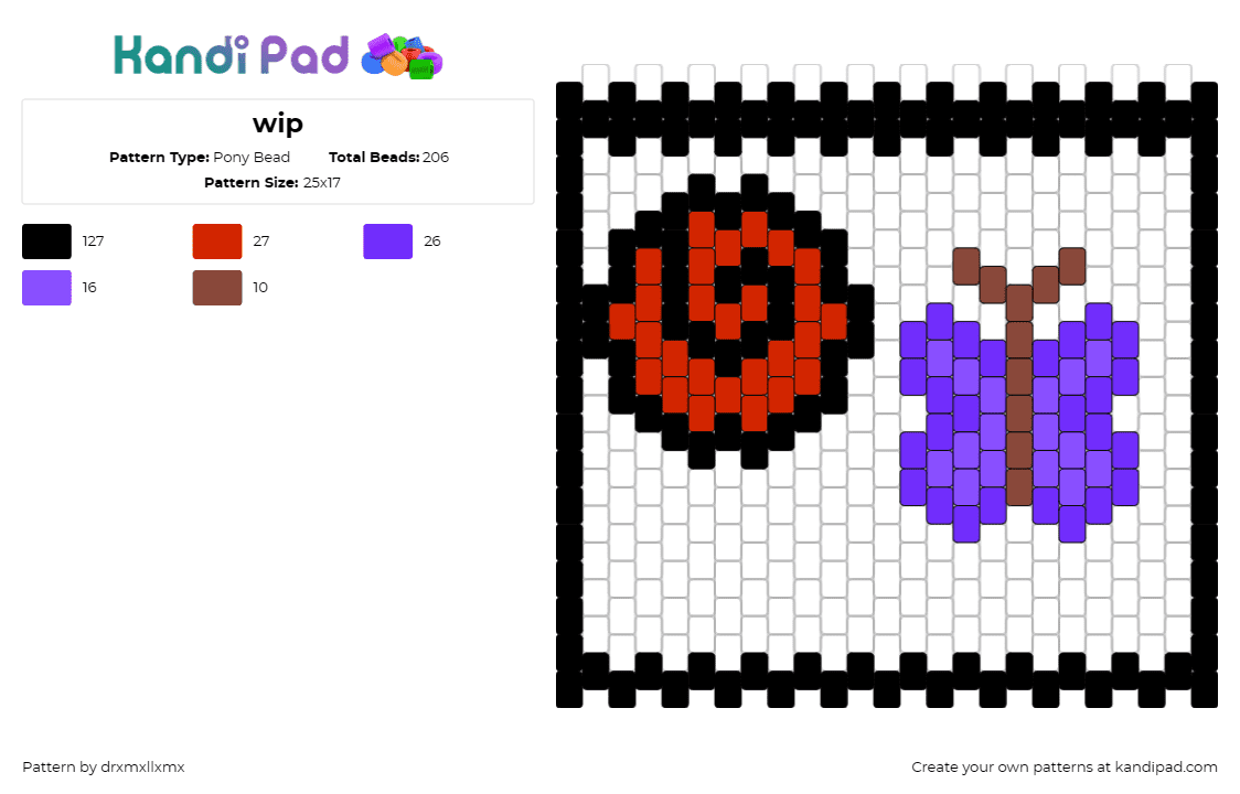 wip - Pony Bead Pattern by drxmxllxmx on Kandi Pad - butterfly,rose,panel