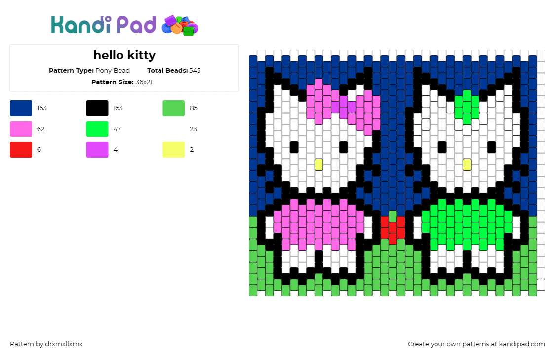 hello kitty - Pony Bead Pattern by drxmxllxmx on Kandi Pad - hello kitty,panel,cats,kittens,animals,anime