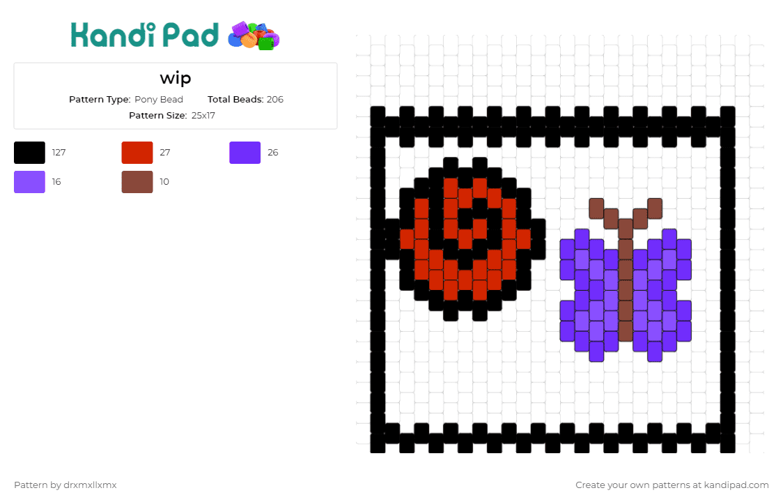 wip - Pony Bead Pattern by drxmxllxmx on Kandi Pad - butterfly,rose,panel