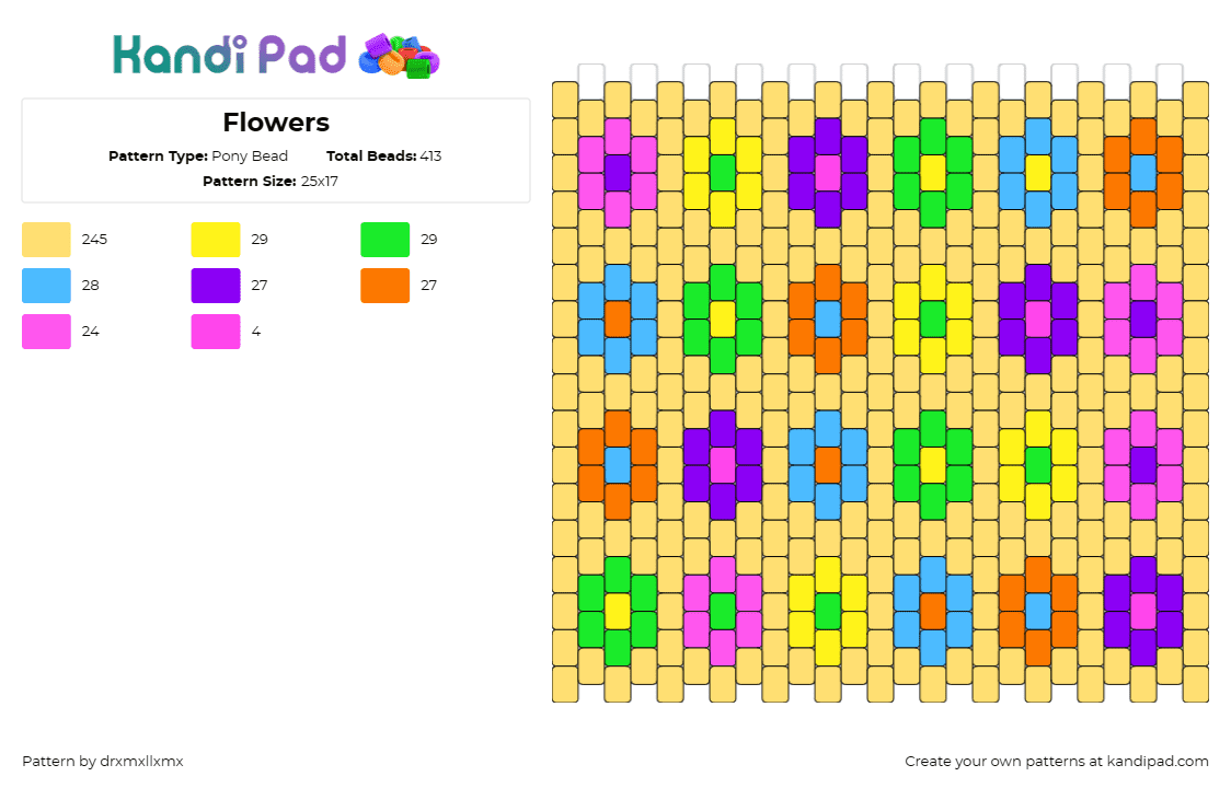 Flowers - Pony Bead Pattern by drxmxllxmx on Kandi Pad - cute,colorful,flowers,panel