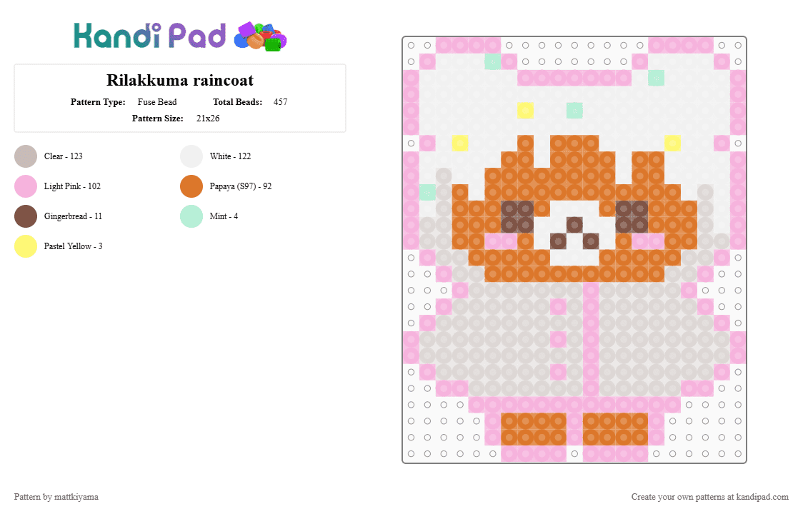 Rilakkuma raincoat - Fuse Bead Pattern by mattkiyama on Kandi Pad - pink,orange,beige