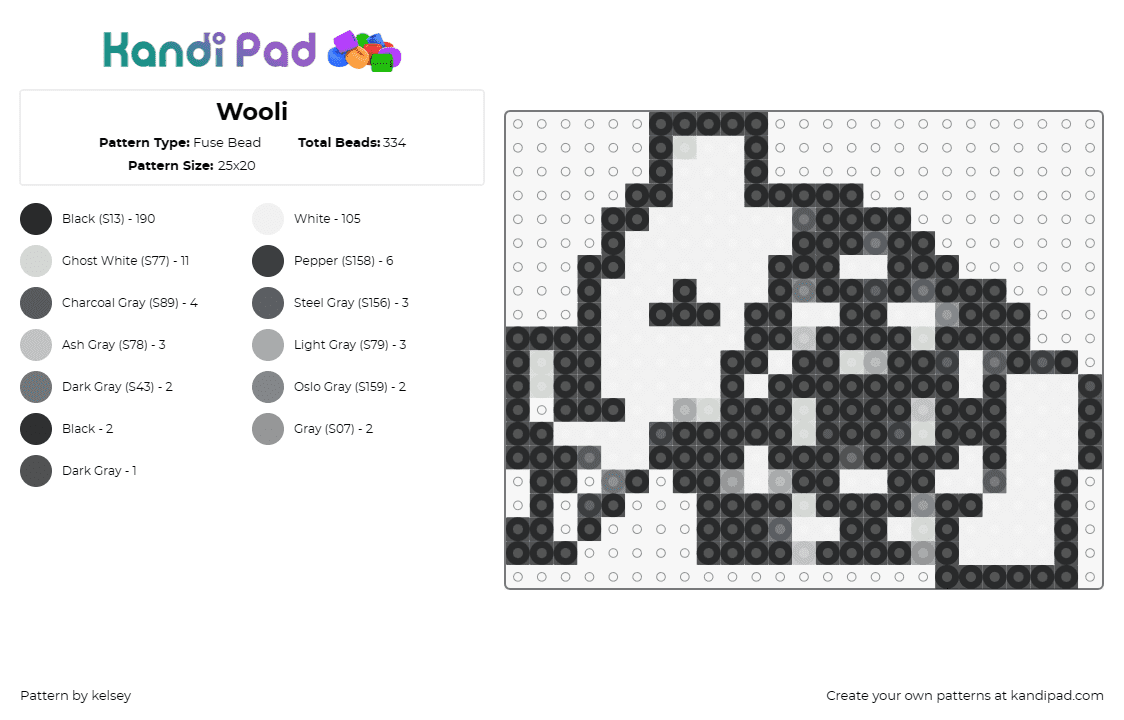 Wooli - Fuse Bead Pattern by kelsey on Kandi Pad - wooli,mammoth,logo,music,edm,dj,white,black