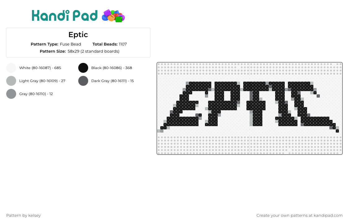 Eptic - Fuse Bead Pattern by kelsey on Kandi Pad - eptic,logo,dj,dubstep,edm,music,black