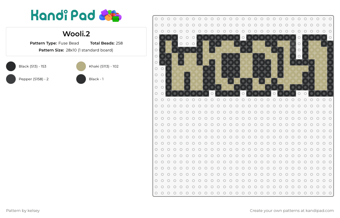 Wooli.2 - Fuse Bead Pattern by kelsey on Kandi Pad - wooli,logo,text,dj,edm,music,beige
