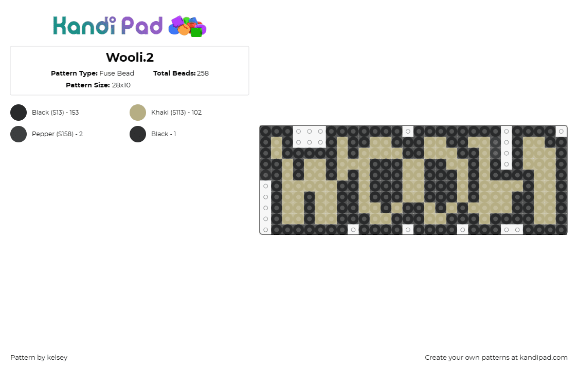 Wooli.2 - Fuse Bead Pattern by kelsey on Kandi Pad - wooli,logo,text,dj,edm,music,beige