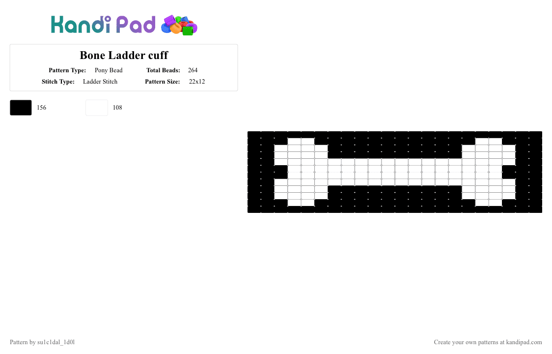 Bone Ladder cuff - Pony Bead Pattern by su1c1dal_1d0l on Kandi Pad - black,white,bones,ladder