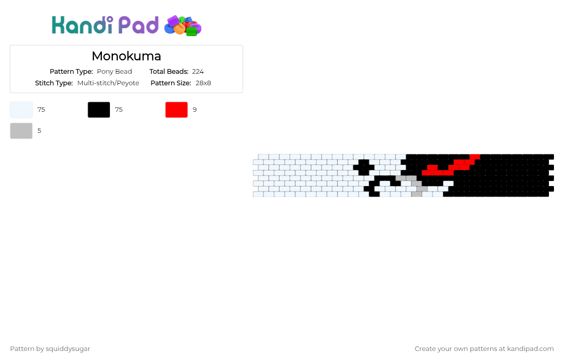 Monokuma - Pony Bead Pattern by squiddysugar on Kandi Pad - white,beige,red