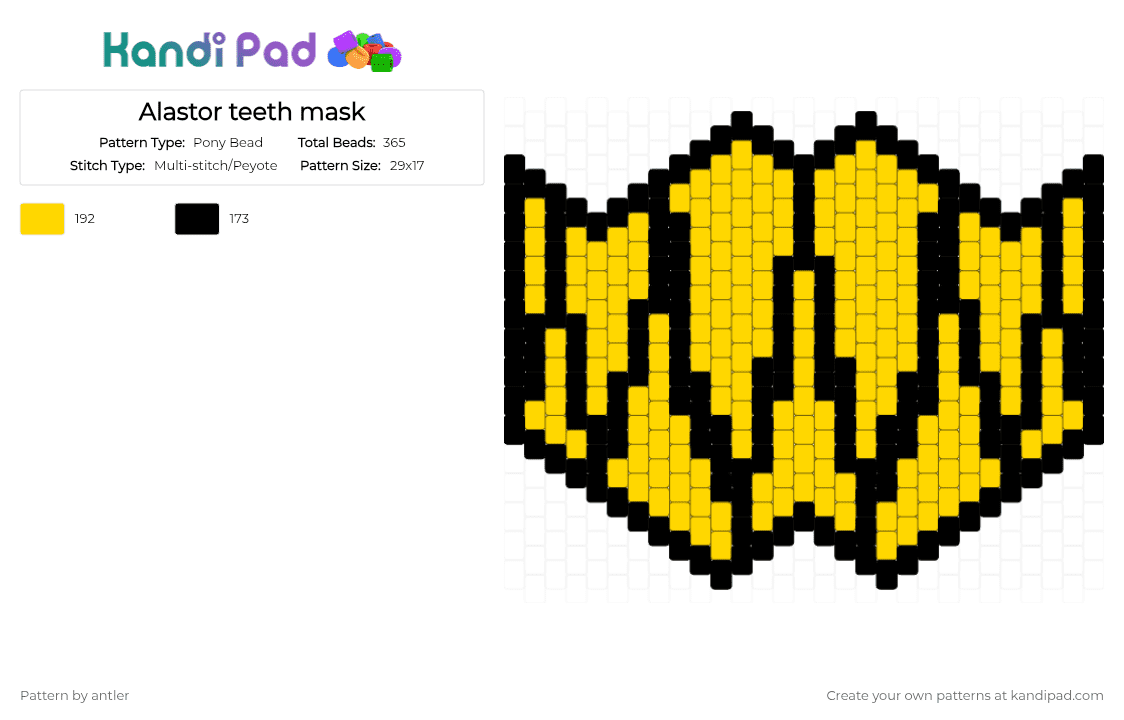 Alastor teeth mask - Pony Bead Pattern by antler on Kandi Pad - black,yellow