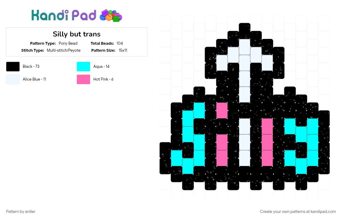 Silly but trans - Pony Bead Pattern by antler on Kandi Pad - black, light blue, pink