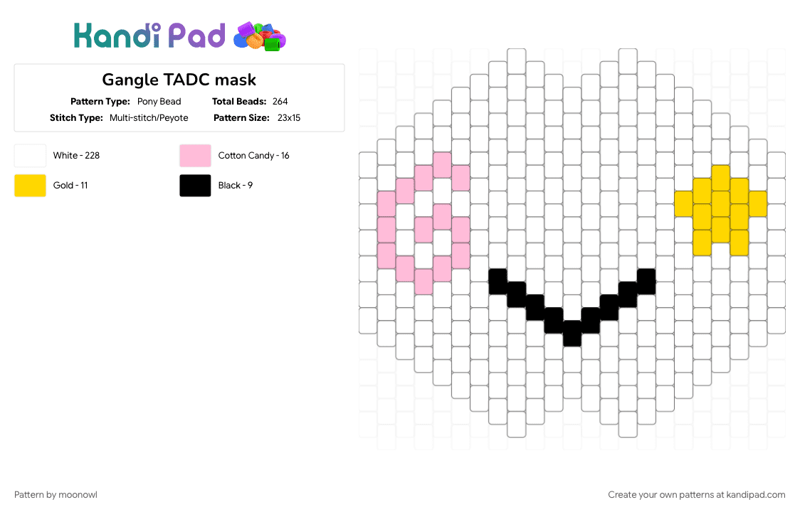 Gangle TADC mask - Pony Bead Pattern by moonowl on Kandi Pad - pink, white, yellow