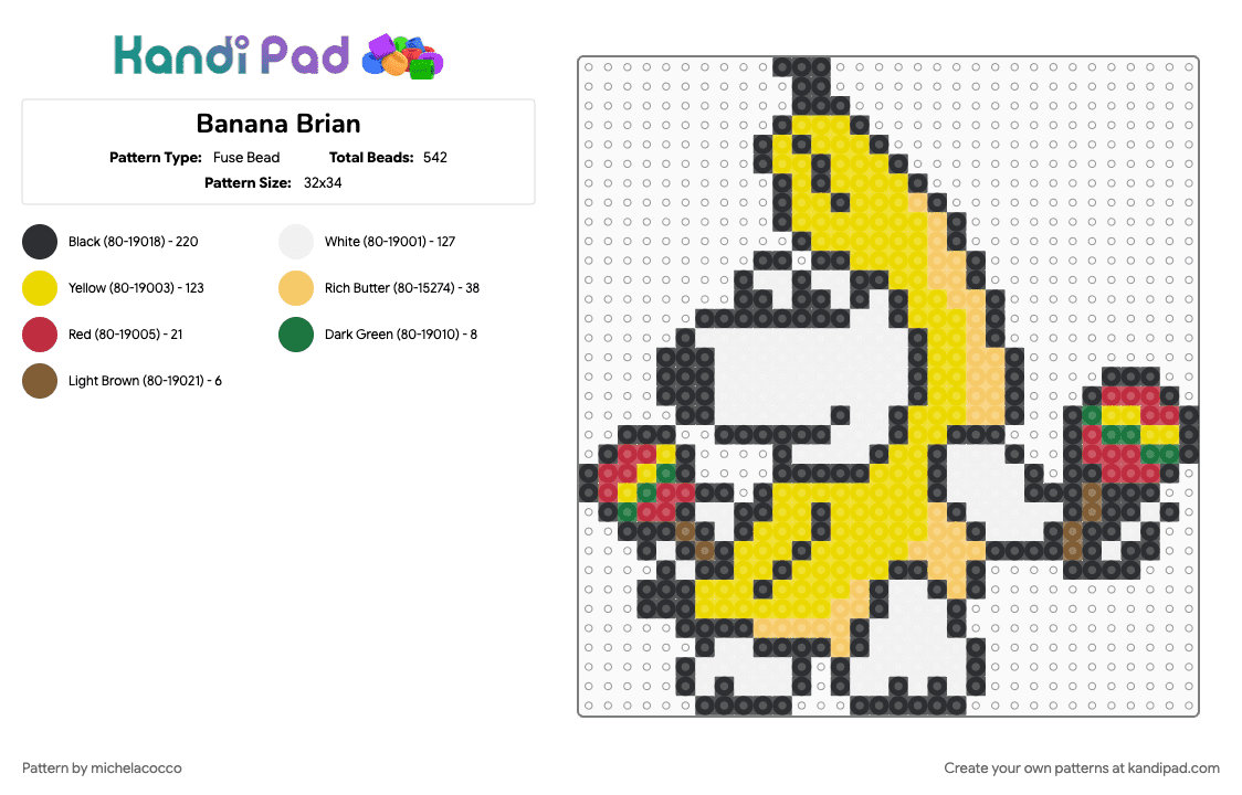 Banana Brian - Fuse Bead Pattern by michelacocco on Kandi Pad - character, meme, tv show, yellow