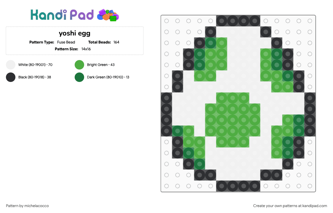 yoshi egg - Fuse Bead Pattern by michelacocco on Kandi Pad - green, white