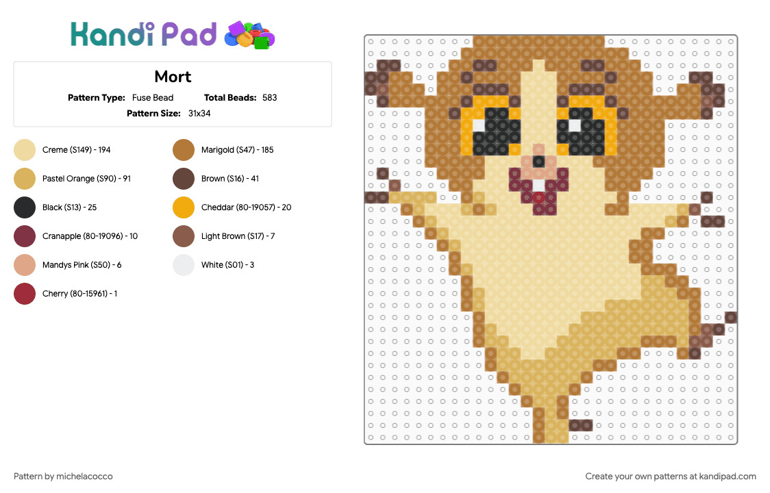 Mort - Fuse Bead Pattern by michelacocco on Kandi Pad - beige, character, orange, tan