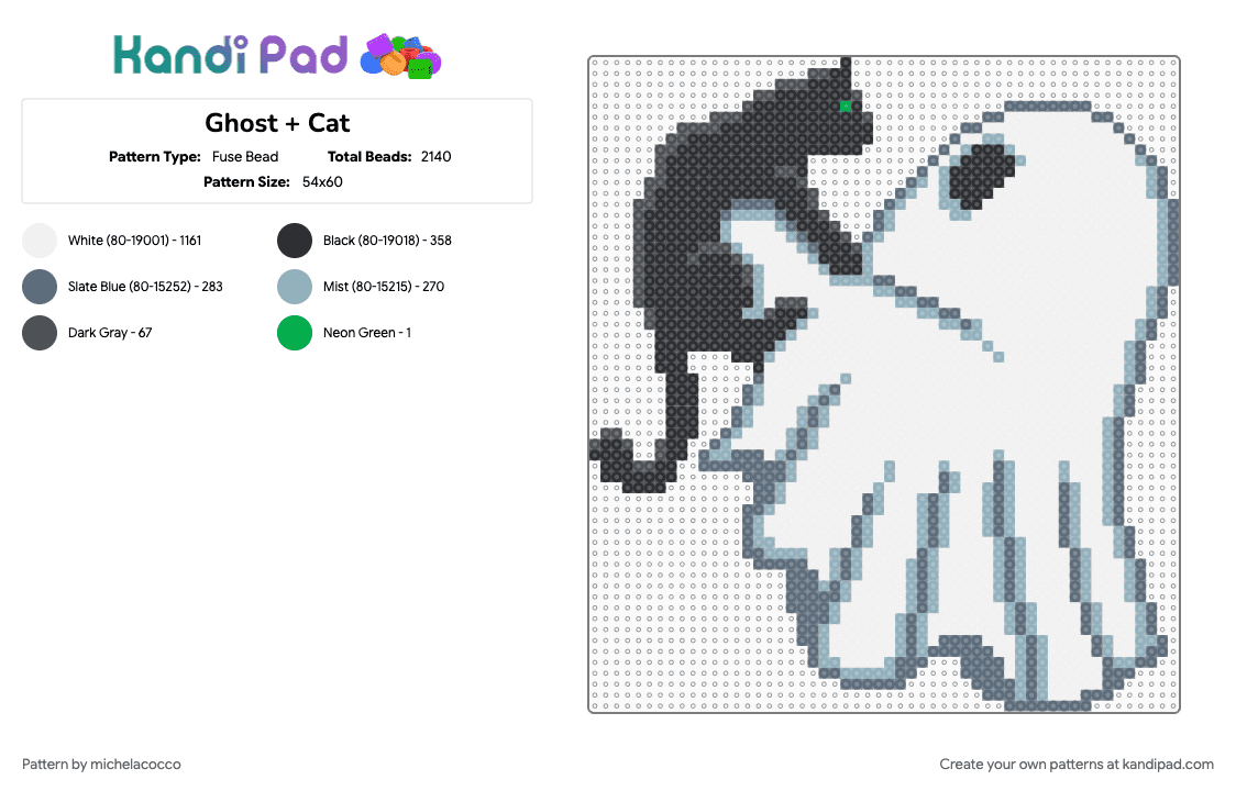 Ghost + Cat - Fuse Bead Pattern by michelacocco on Kandi Pad - cat, ghost, gray, halloween, light blue, white