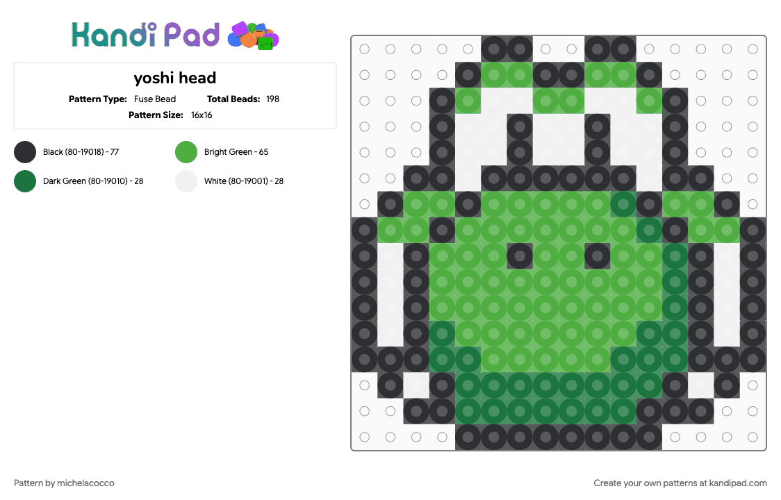 yoshi head - Fuse Bead Pattern by michelacocco on Kandi Pad - green