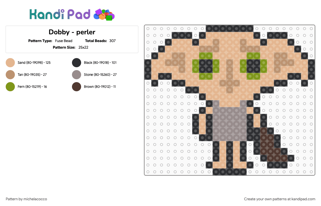 Dobby - perler - Fuse Bead Pattern by michelacocco on Kandi Pad - beige