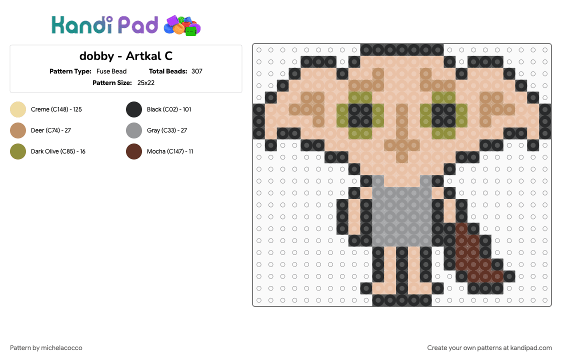 dobby - Artkal C - Fuse Bead Pattern by michelacocco on Kandi Pad - beige