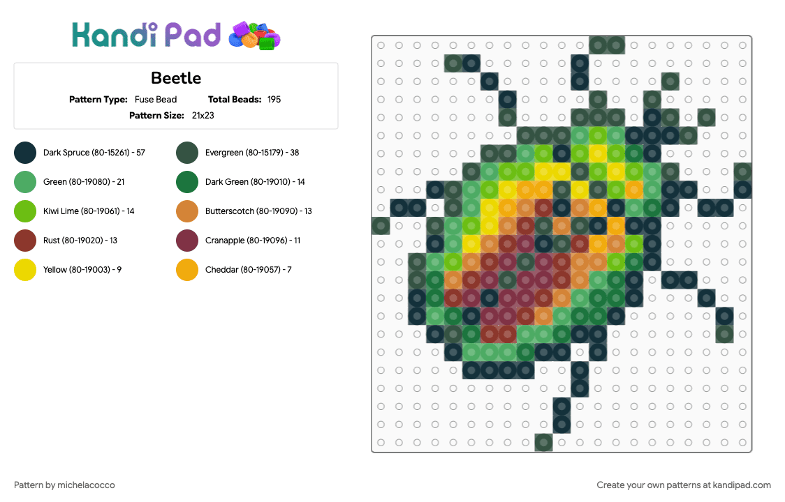 Beetle - Fuse Bead Pattern by michelacocco on Kandi Pad - gray, green