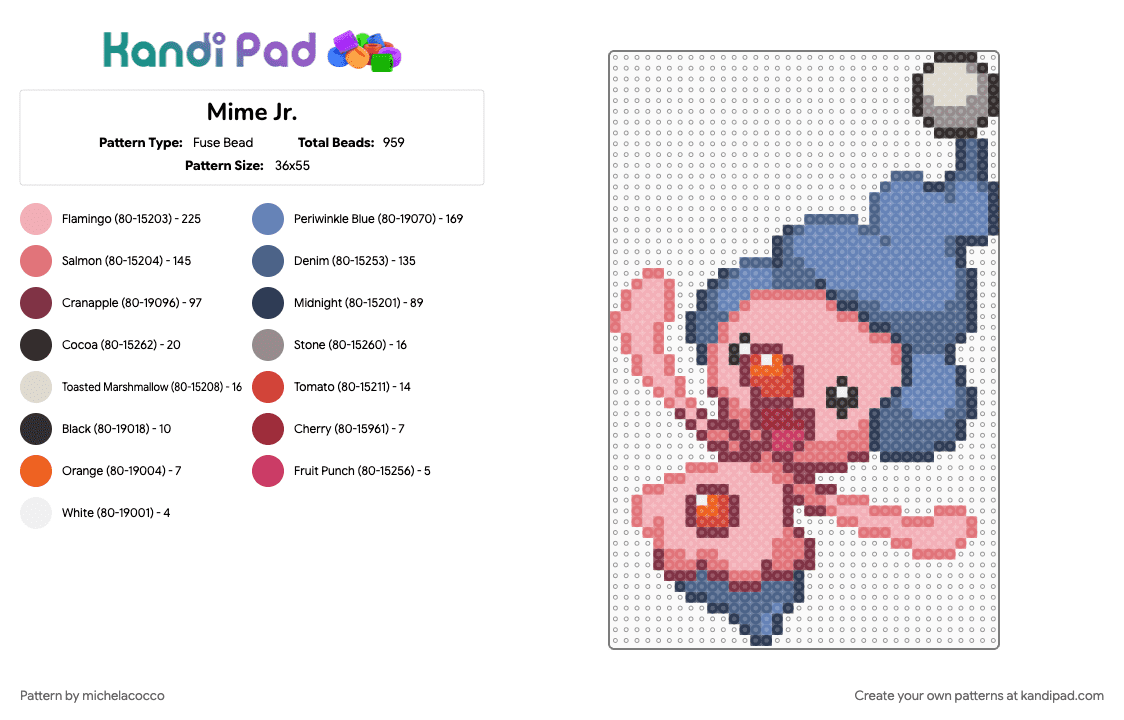 Mime Jr. - Fuse Bead Pattern by michelacocco on Kandi Pad - character, nintendo, pokemon, video game