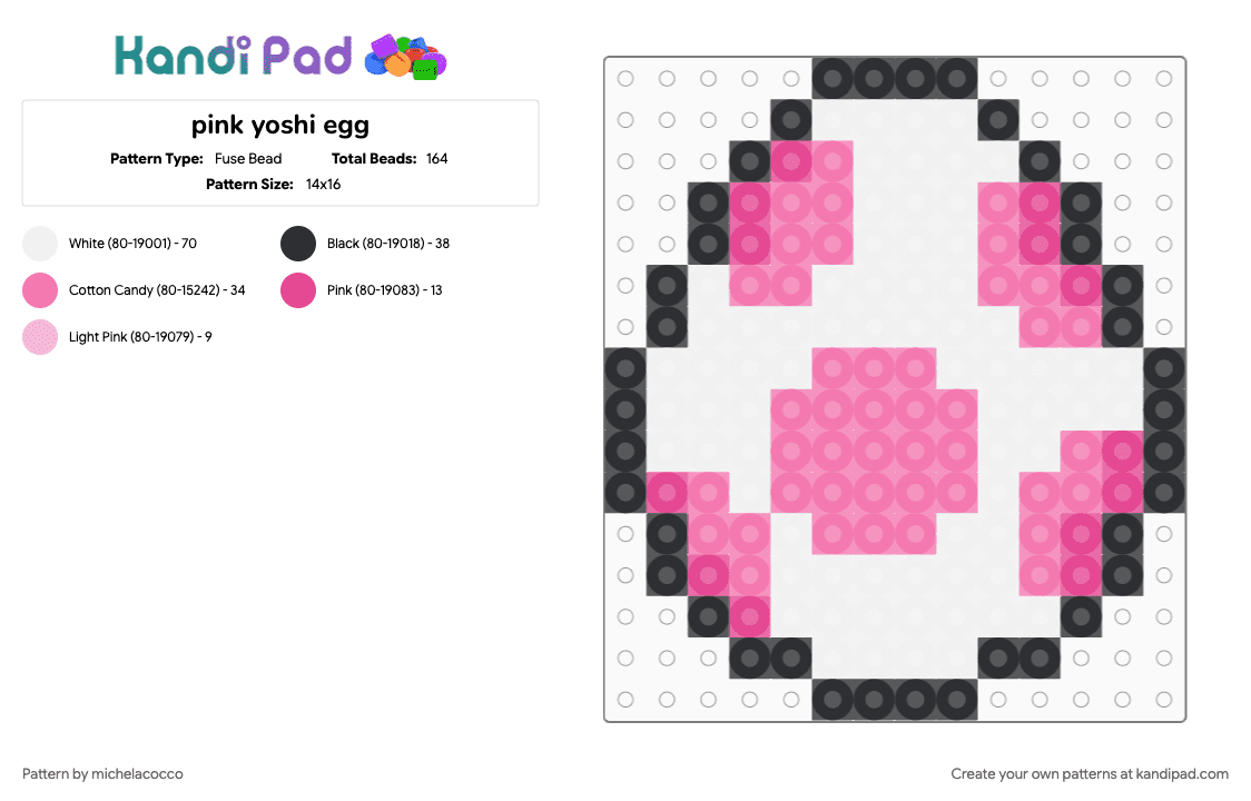 pink yoshi egg - Fuse Bead Pattern by michelacocco on Kandi Pad - pink, white