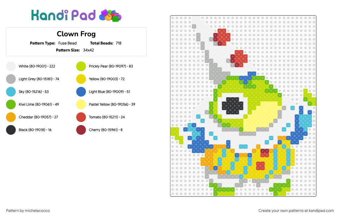 Clown Frog - Fuse Bead Pattern by michelacocco on Kandi Pad - animal, beige, clown, colorful, frog, green, yellow