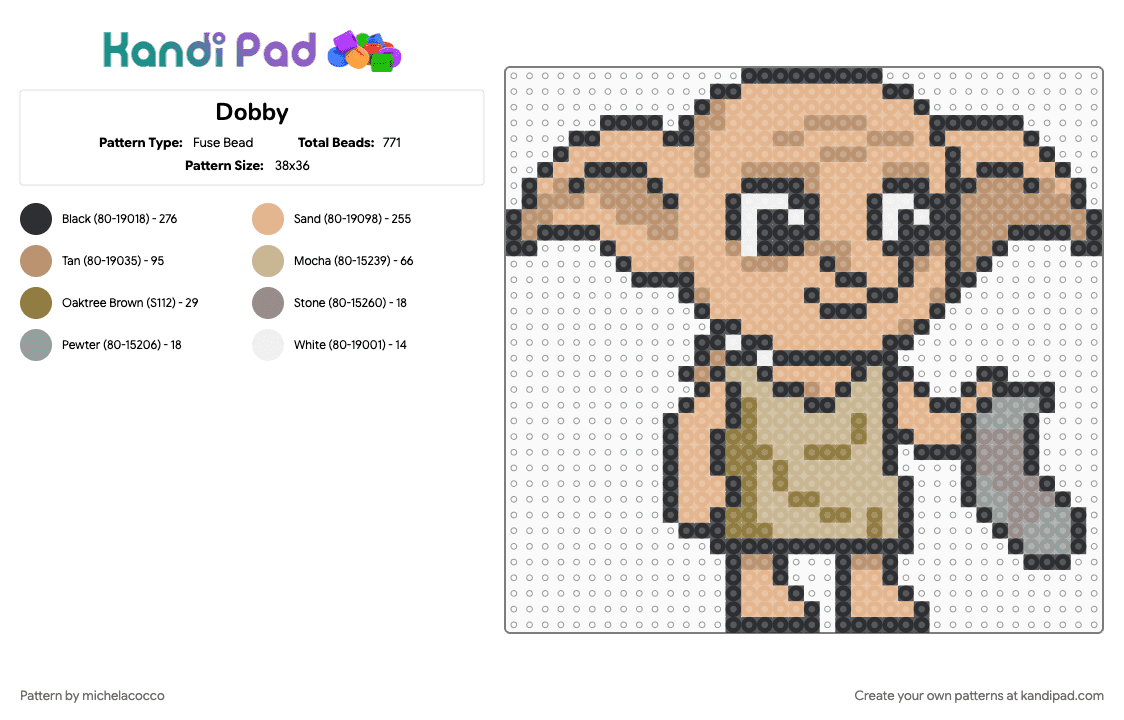 Dobby - Fuse Bead Pattern by michelacocco on Kandi Pad - beige