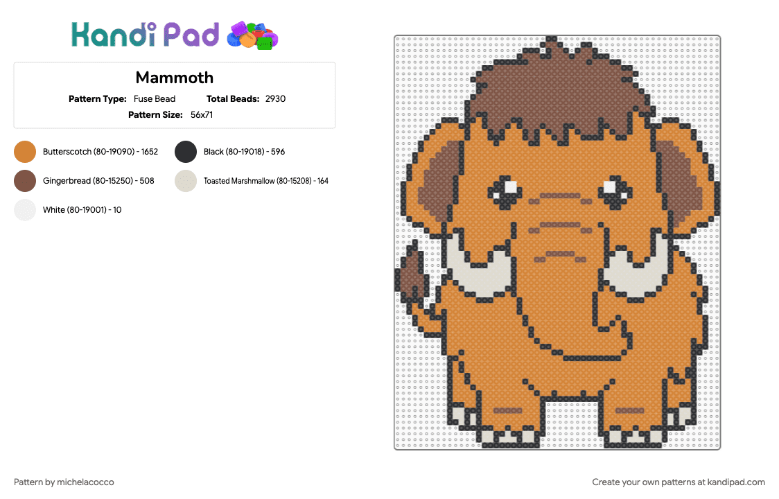 Mammoth - Fuse Bead Pattern by michelacocco on Kandi Pad - orange