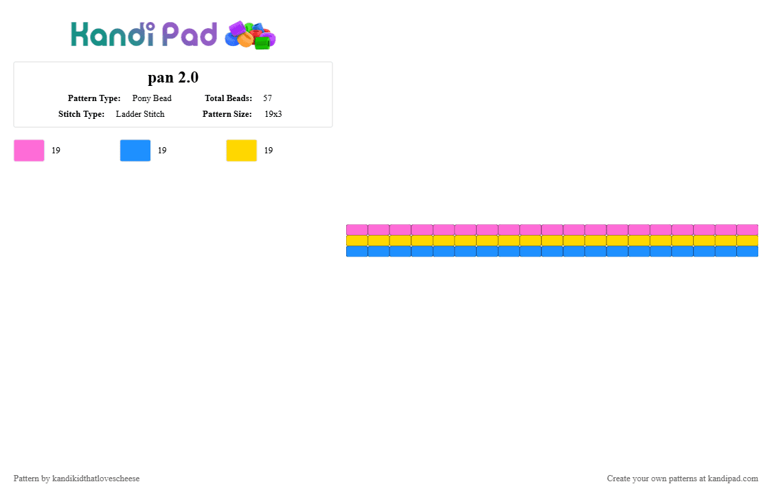 pan 2.0 - Pony Bead Pattern by kandikidthatlovescheese on Kandi Pad - pink,light blue,yellow