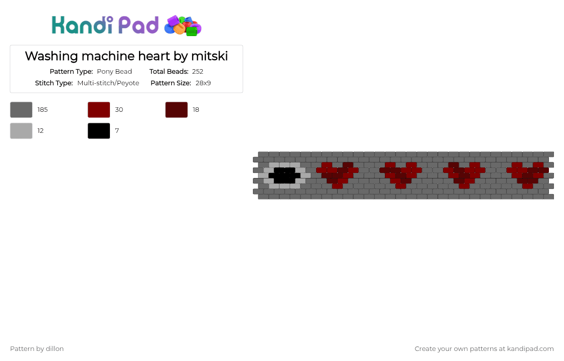 Washing machine heart by mitski inspired cuff - Pony Bead Pattern by dillon_thelesbian on Kandi Pad - gray