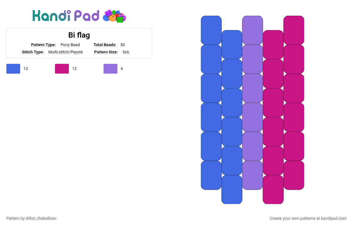 Bi flag - Pony Bead Pattern by dillon on Kandi Pad - blue,pink