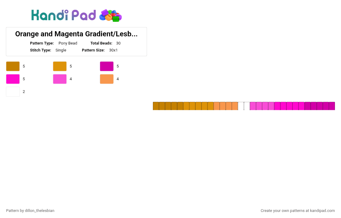 Orange and Magenta Gradient/Lesbian Flag - Pony Bead Pattern by dillon_thelesbian on Kandi Pad - orange,pink
