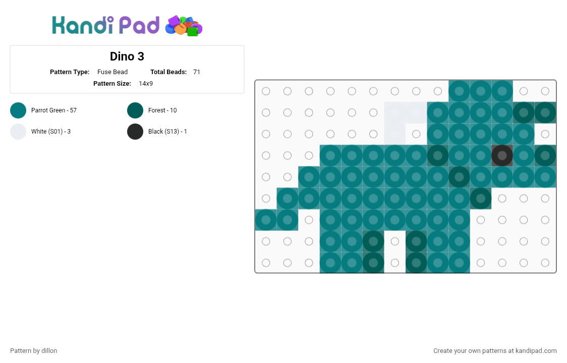 Dino 3 - Fuse Bead Pattern by dillon_thelesbian on Kandi Pad - teal