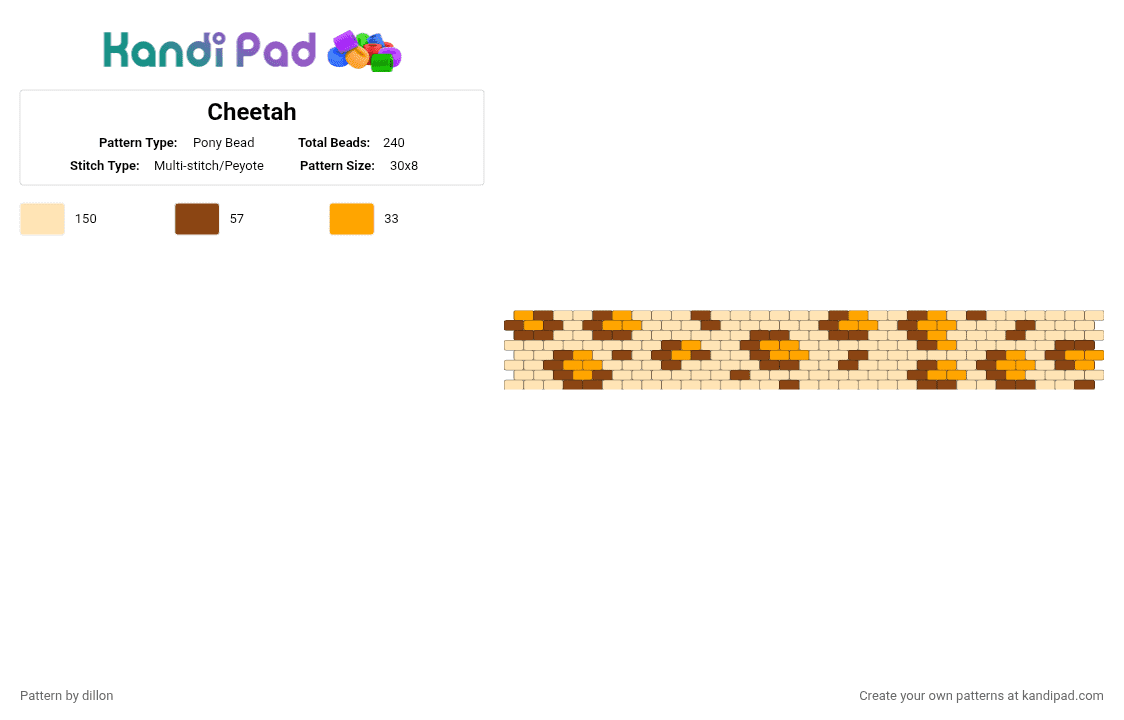 Cheetah - Pony Bead Pattern by dillon on Kandi Pad - 