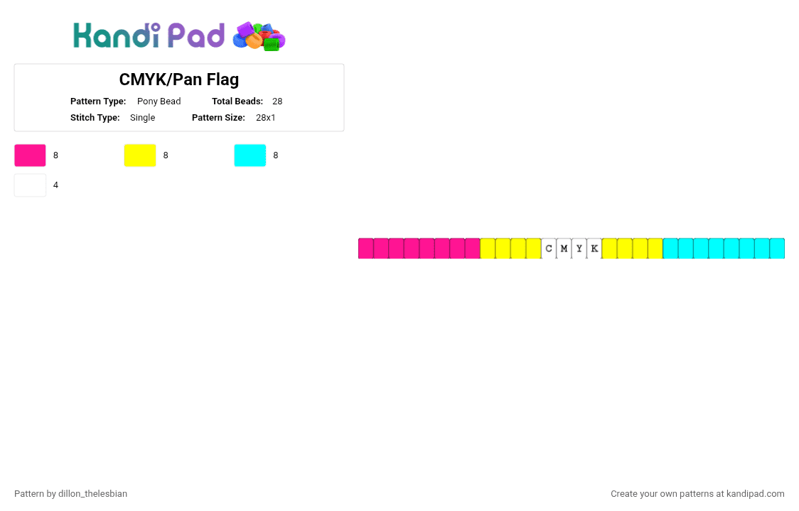 CMYK/Pan Flag - Pony Bead Pattern by dillon_thelesbian on Kandi Pad - pink,yellow,light blue