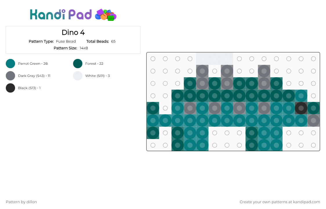 Dino 4 - Fuse Bead Pattern by dillon_thelesbian on Kandi Pad - gray, teal