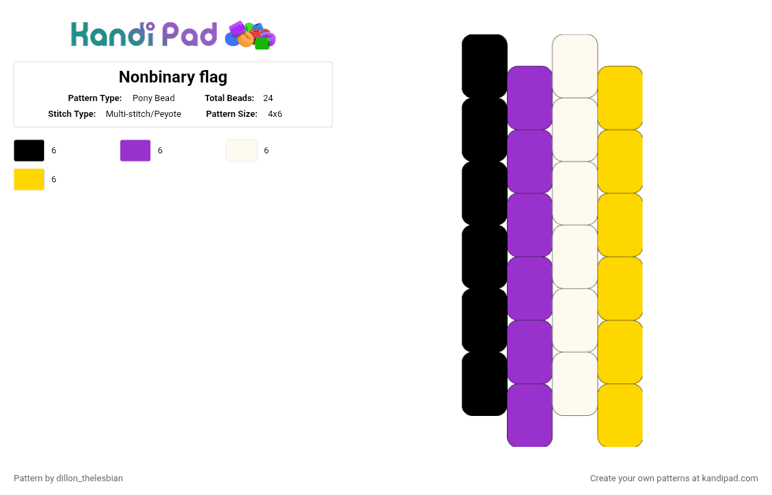 Nonbinary flag - Pony Bead Pattern by dillon on Kandi Pad - 