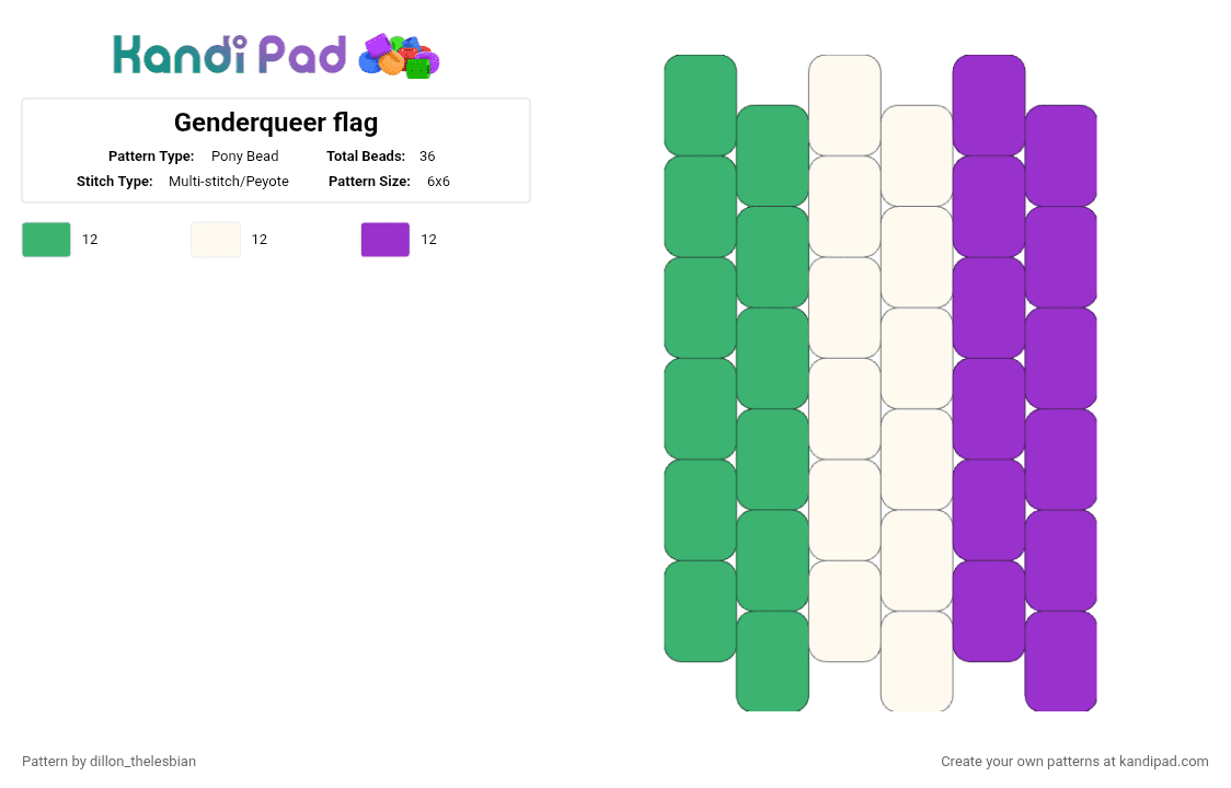 Genderqueer flag - Pony Bead Pattern by dillon on Kandi Pad - green,purple