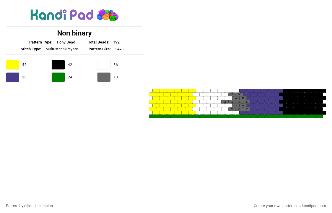 Non binary - Pony Bead Pattern by dillon on Kandi Pad - yellow,purple