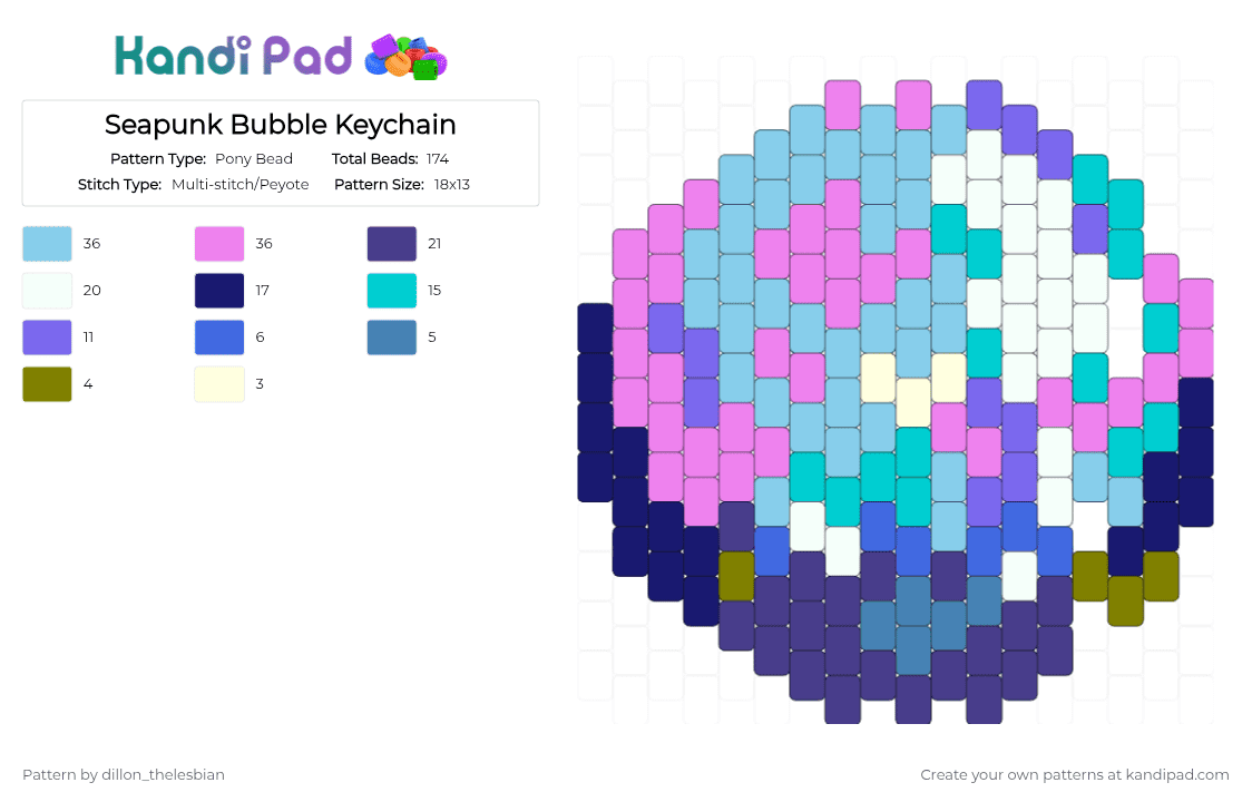 Seapunk Bubble Keychain - Pony Bead Pattern by dillon_thelesbian on Kandi Pad - light blue,purple,pink,cotdseapunk