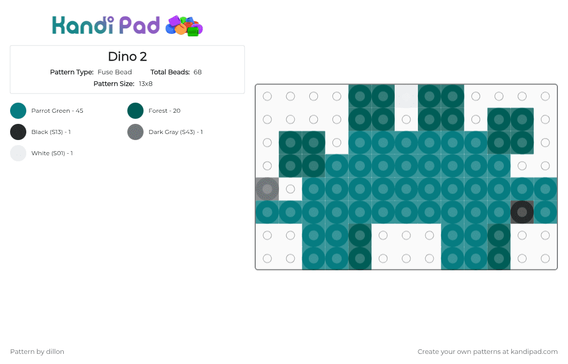 Dino 2 - Fuse Bead Pattern by dillon_thelesbian on Kandi Pad - gray, teal