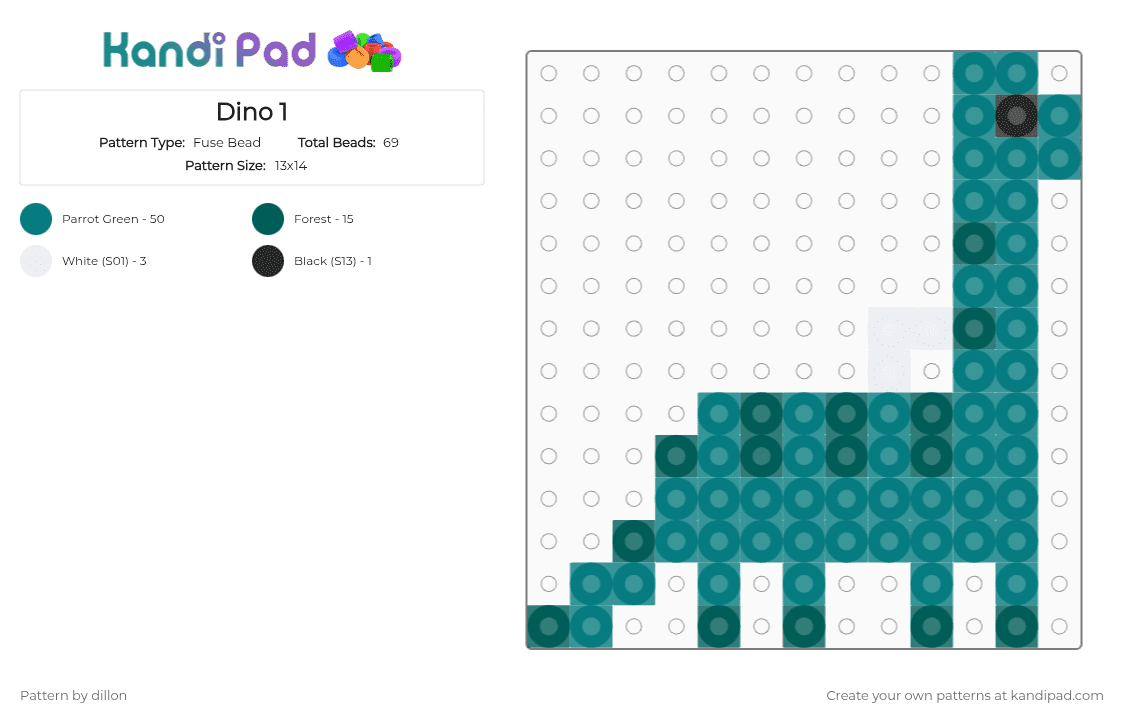 Dino 1 - Fuse Bead Pattern by dillon_thelesbian on Kandi Pad - teal