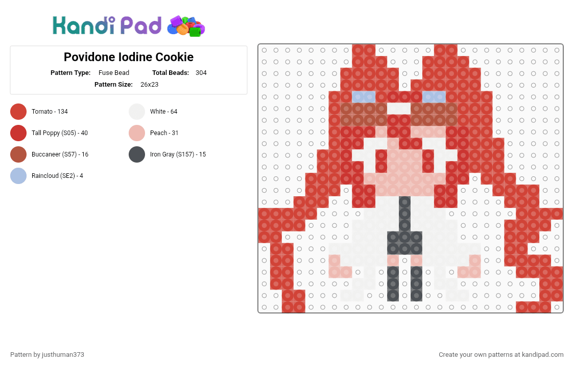 Povidone Iodine Cookie - Fuse Bead Pattern by justhuman373 on Kandi Pad - cookierunkingdom, crk, red
