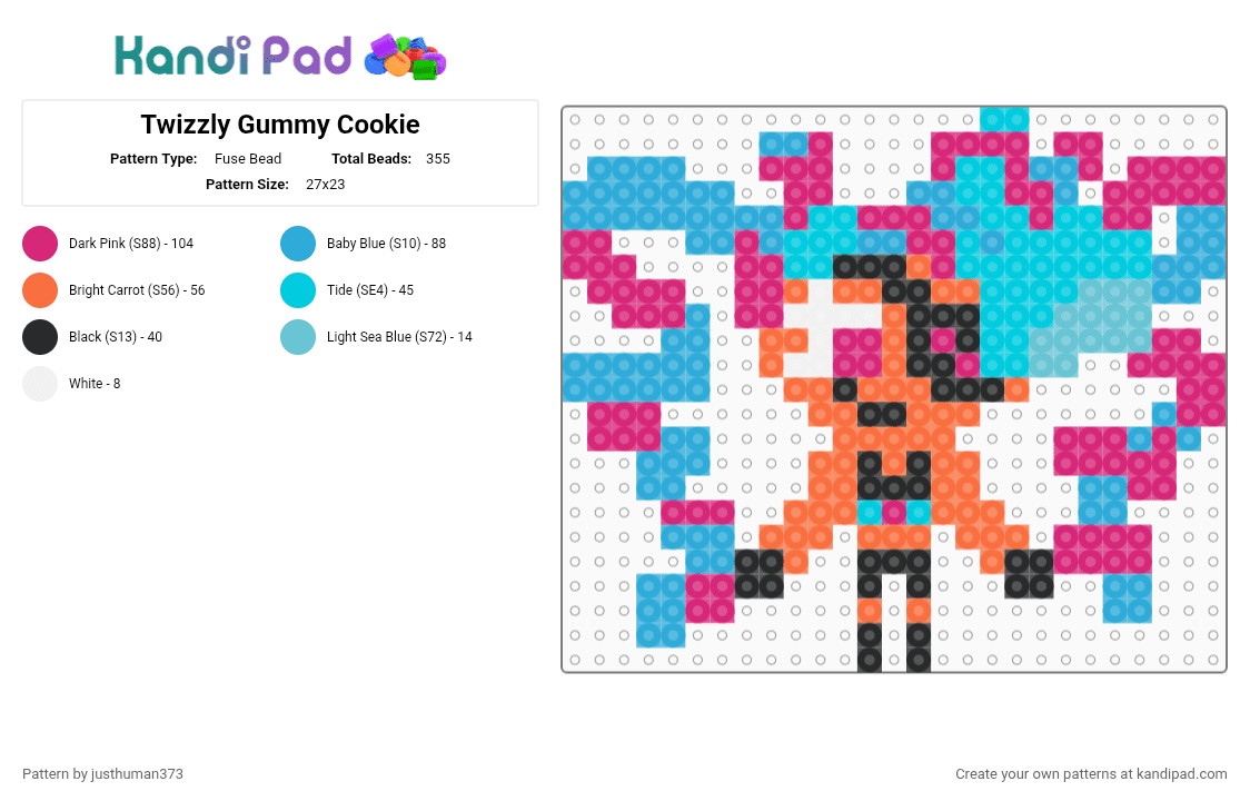 Twizzly Gummy Cookie - Fuse Bead Pattern by justhuman373 on Kandi Pad - light blue, pink
