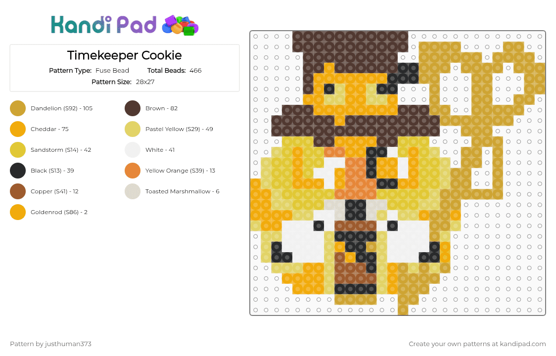 Timekeeper Cookie - Fuse Bead Pattern by justhuman373 on Kandi Pad - brown, cookierunkingdom, crk, orange, yellow