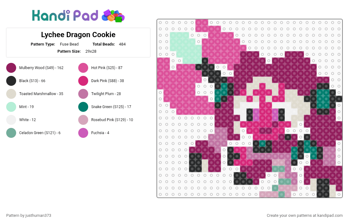 Lychee Dragon Cookie - Fuse Bead Pattern by justhuman373 on Kandi Pad - pink