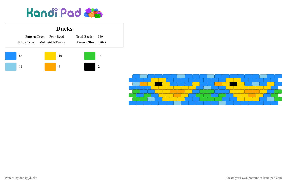 Ducks - Pony Bead Pattern by ducky_ducks on Kandi Pad - light blue, yellow