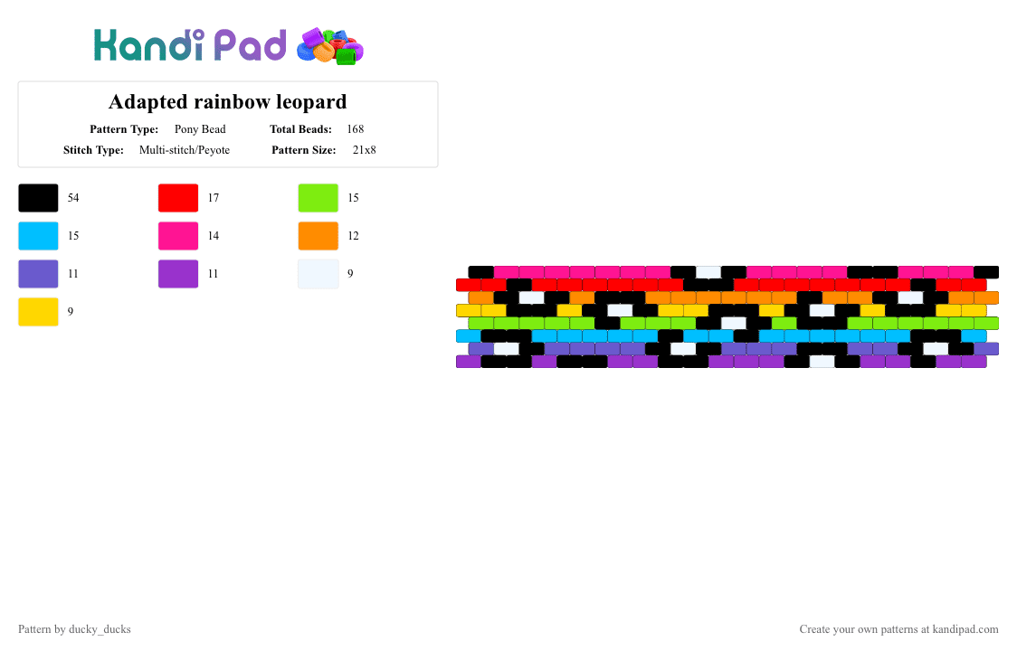 Adapted rainbow leopard - Pony Bead Pattern by ducky_ducks on Kandi Pad - red,green,colorful